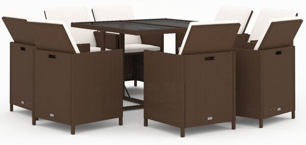 9 részes barna polyrattan kerti étkezőgarnitúra párnákkal