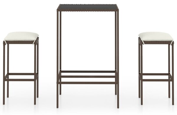 3 részes barna polyrattan kerti bárszett párnákkal