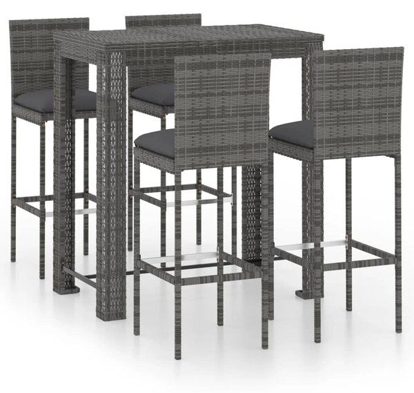 5 részes szürke polyrattan kerti bárszett párnákkal