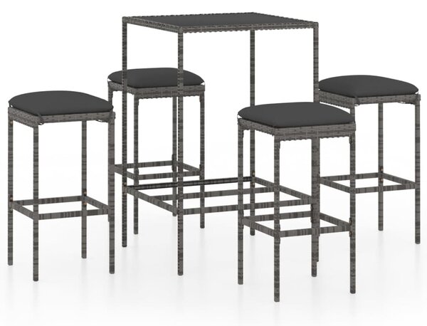 5 darabos szürke polyrattan kerti bárszett párnákkal