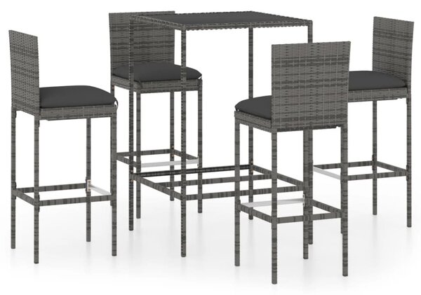5 darabos szürke polyrattan kerti bárszett párnákkal