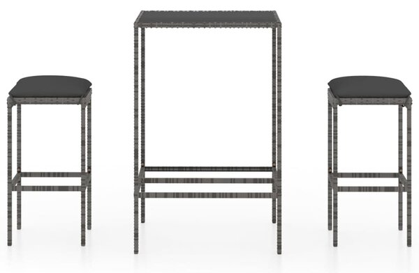 3 részes szürke polyrattan kerti bárszett párnákkal