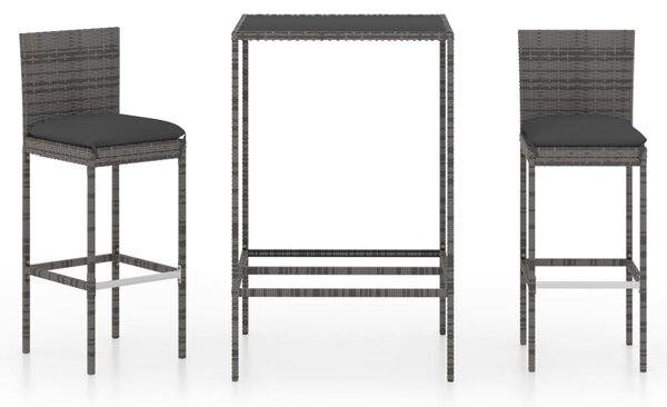 3 részes szürke polyrattan kerti bárszett párnákkal