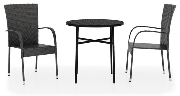 3 részes fekete polyrattan kerti étkezőgarnitúra