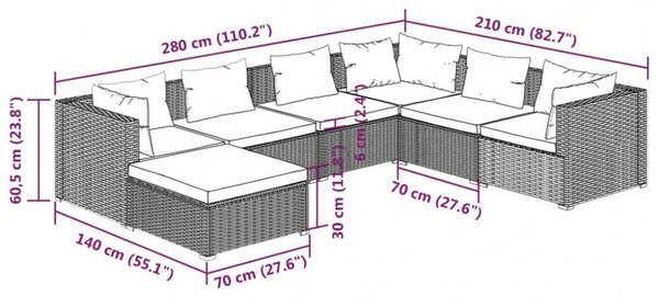 VidaXL Polyrattan Kerti Ülőgarnitúra - 7 részes - Barna