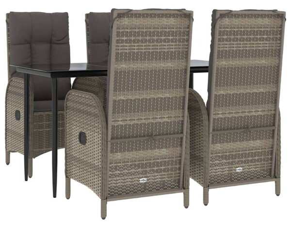 VidaXL 5 részes fekete és szürke polyrattan kerti étkezőszett párnával