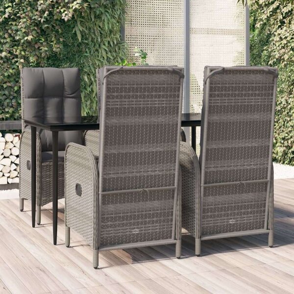 VidaXL 5 részes fekete és szürke polyrattan kerti étkezőszett párnával