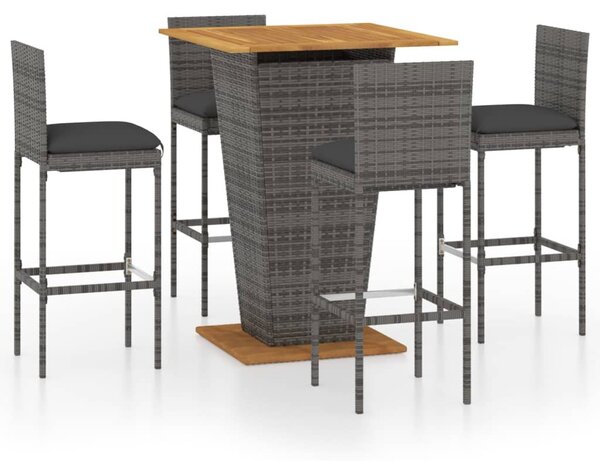 5 darabos szürke polyrattan kerti bárszett párnákkal