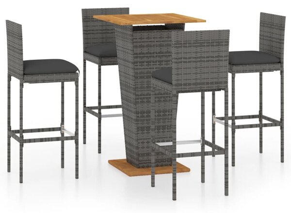 5 darabos szürke polyrattan kerti bárszett párnákkal