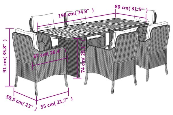 VidaXL Polyrattan Kerti Étkezőgarnitúra - 7 részes, Bézs