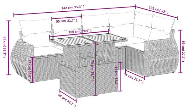 VidaXL Polyrattan Kerti Ülőgarnitúra - 6 részes - Bézs