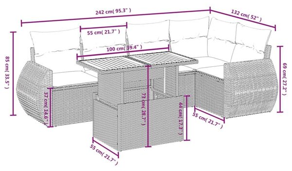 VidaXL Polyrattan Kerti Ülőgarnitúra - 6 részes - Bézs