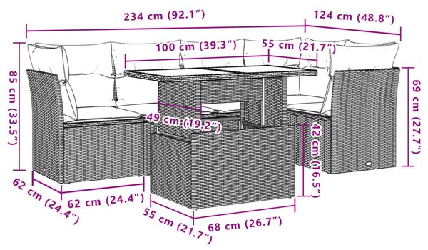 VidaXL Polyrattan Kerti Ülőgarnitúra - 6 részes - Bézs
