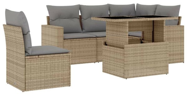 VidaXL Polyrattan Kerti Ülőgarnitúra - 6 részes - Bézs