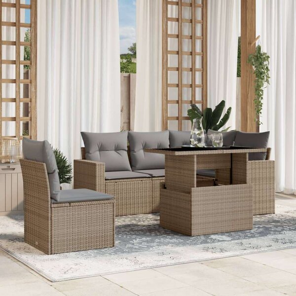 VidaXL Polyrattan Kerti Ülőgarnitúra - 6 részes - Bézs