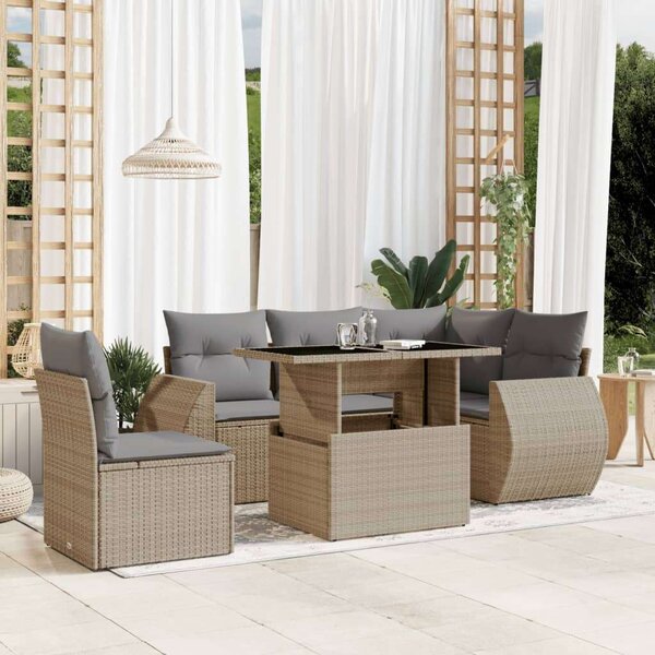 Polyrattan Kerti Ülőgarnitúra - 6 részes - Bézs