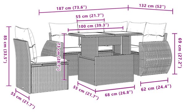 Polyrattan Kerti Ülőgarnitúra - 6 részes - Bézs