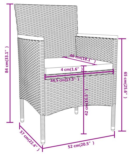 3 részes szürke polyrattan kerti étkezőgarnitúra