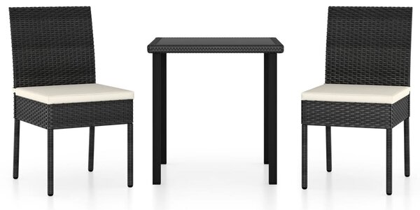 3 részes fekete polyrattan kerti étkezőgarnitúra