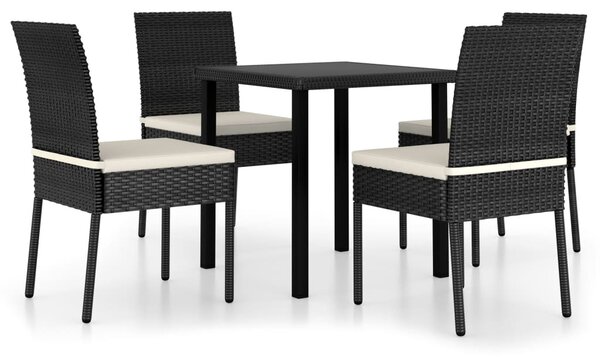 5 részes fekete polyrattan kerti étkezőgarnitúra