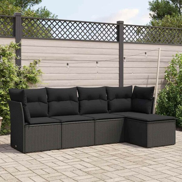 VidaXL 5 részes Polyrattan Kerti Kanapé Szett - Fekete