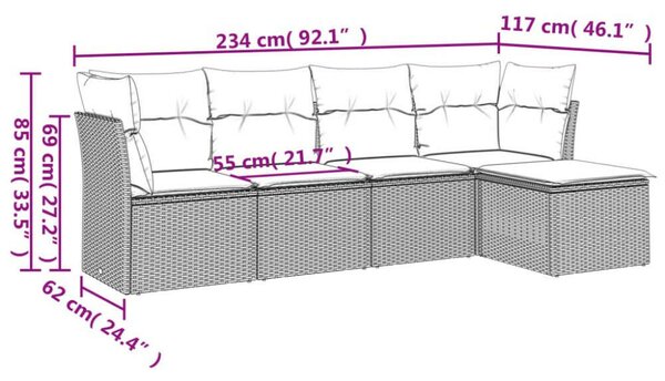 VidaXL 5 részes Polyrattan Kerti Kanapé Szett - Fekete