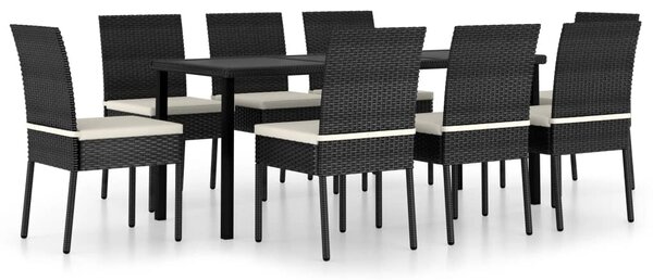 9 részes fekete polyrattan kerti étkezőgarnitúra