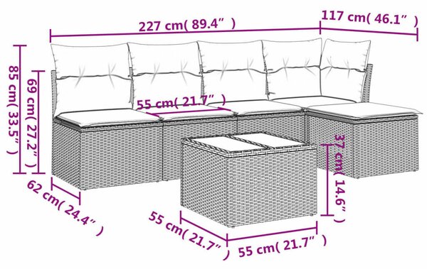 Polyrattan Kerti Ülőgarnitúra - 6 részes - Fekete