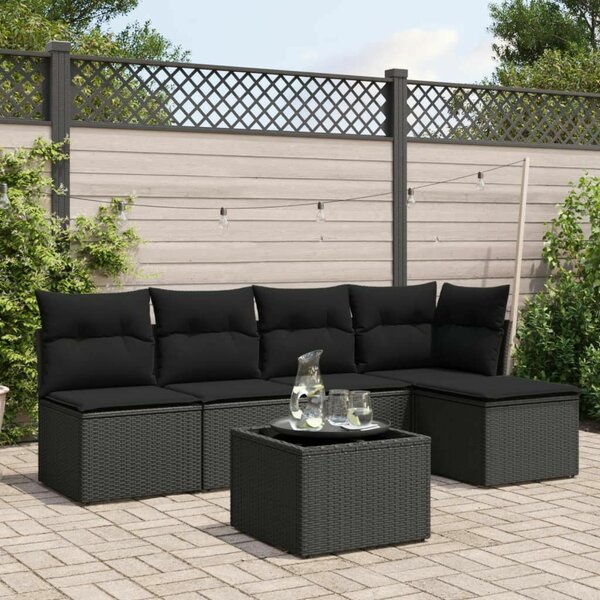 Polyrattan Kerti Ülőgarnitúra - 6 részes - Fekete