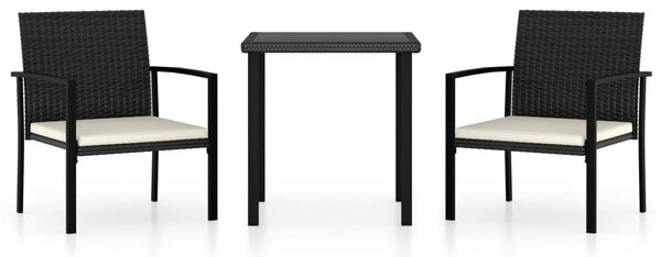 3 részes fekete polyrattan kerti étkezőgarnitúra