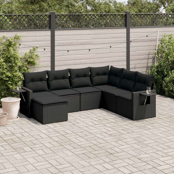 VidaXL 7 Részes Polyrattan Kerti Ülőgarnitúra - Fekete