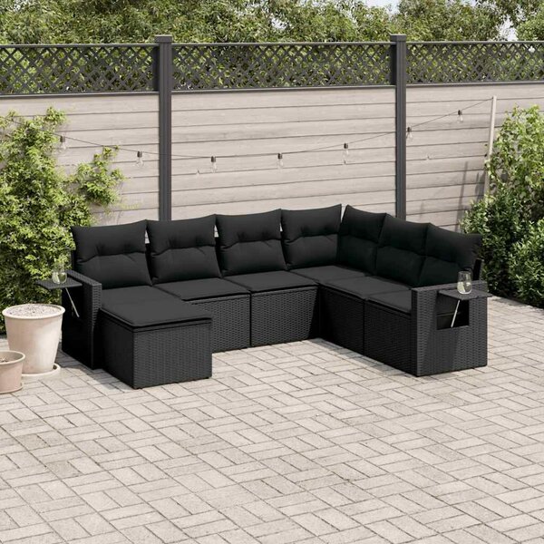 VidaXL 7 Részes Polyrattan Kerti Ülőgarnitúra - Fekete
