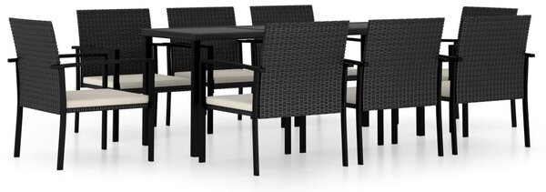 9 részes fekete polyrattan kerti étkezőgarnitúra