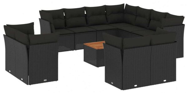 VidaXL Polyrattan Kerti Ülőgarnitúra - 12 részes - Fekete