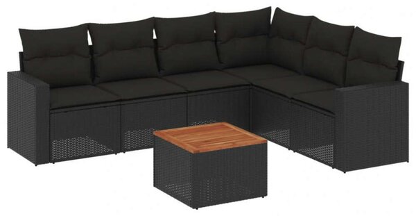 VidaXL 7 részes fekete polyrattan kerti ülőgarnitúra párnával