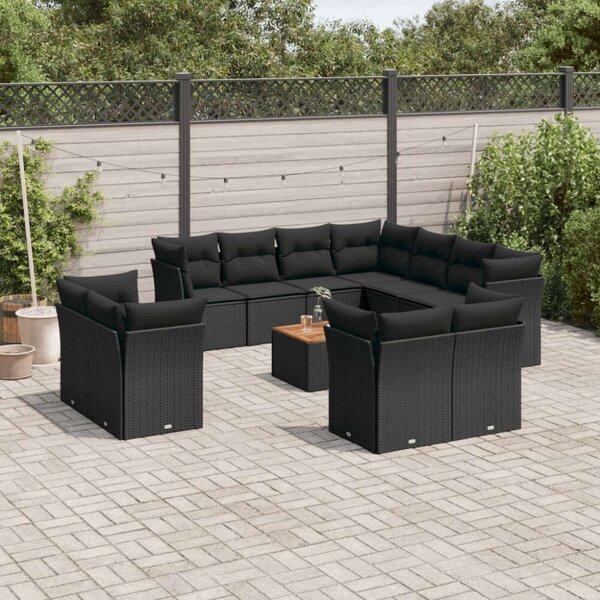 VidaXL Polyrattan Kerti Ülőgarnitúra - 12 részes - Fekete