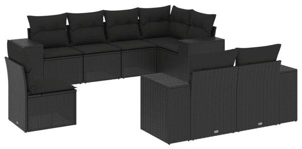 VidaXL 8 részes fekete polyrattan kerti ülőgarnitúra párnákkal