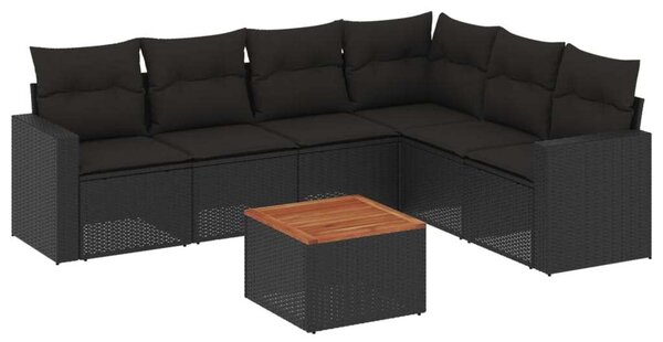 VidaXL 7 részes fekete polyrattan kerti ülőgarnitúra párnával