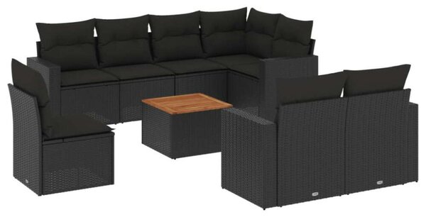 VidaXL Polyrattan Kerti Ülőgarnitúra - 9 részes - Fekete