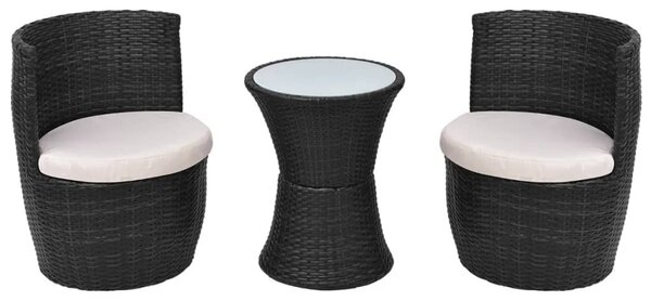 3 darabos fekete polyrattan bisztrószett párnákkal