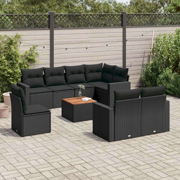 VidaXL Polyrattan Kerti Ülőgarnitúra - 9 részes - Fekete