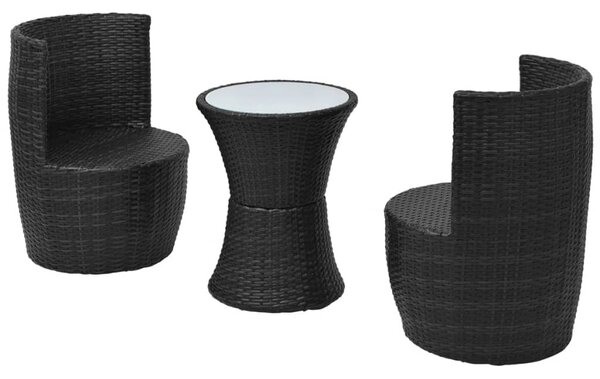 3 darabos fekete polyrattan bisztrószett párnákkal