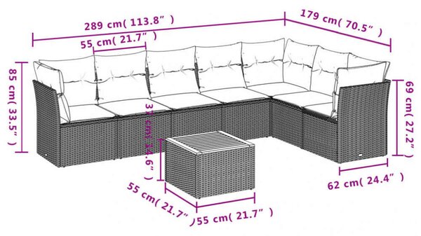 VidaXL Polyrattan Kerti Ülőgarnitúra - 8 részes - Bézs