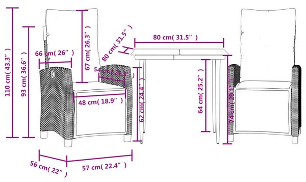 VidaXL Polyrattan Kerti Garnitúra - 2 Fotel + Asztal