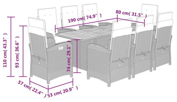 VidaXL Polyrattan Kerti Étkezőgarnitúra - 9 részes - Bézs