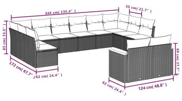 VidaXL Polyrattan Kerti Ülőgarnitúra - 12 részes - Bézs