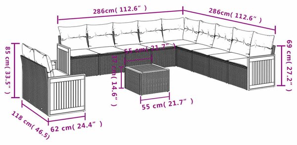 VidaXL Polyrattan Kerti Ülőgarnitúra - 12 részes - Bézs