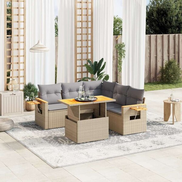 VidaXL Polyrattan Kerti Ülőgarnitúra - 6 részes - Bézs