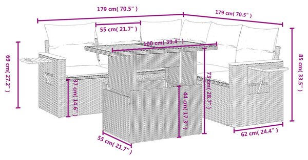 VidaXL Polyrattan Kerti Ülőgarnitúra - 6 részes - Bézs