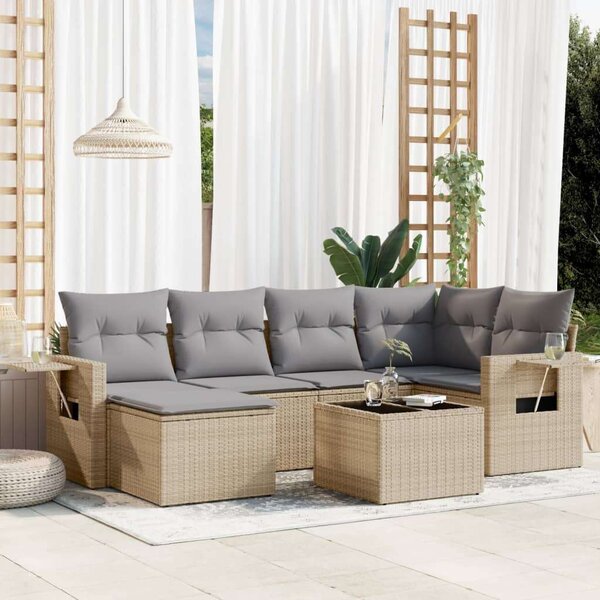VidaXL Polyrattan Kerti Ülőgarnitúra - 7 részes - Bézs